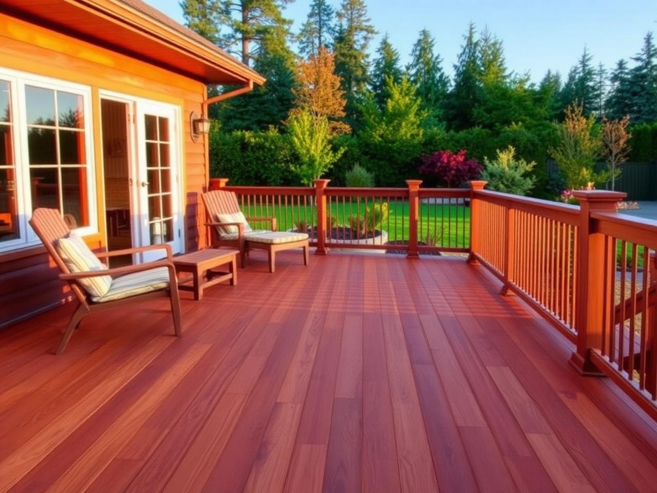 Cedar deck refinished with warm stain