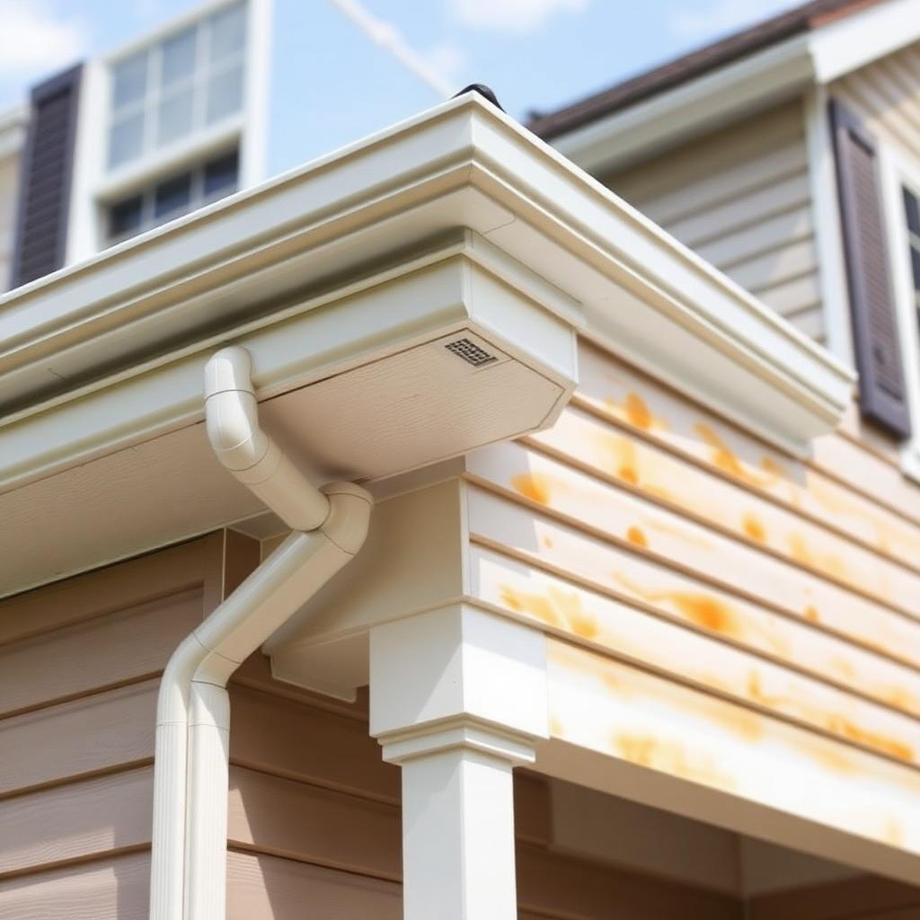 Same two-story home corner with spotless gutter and clean siding after service