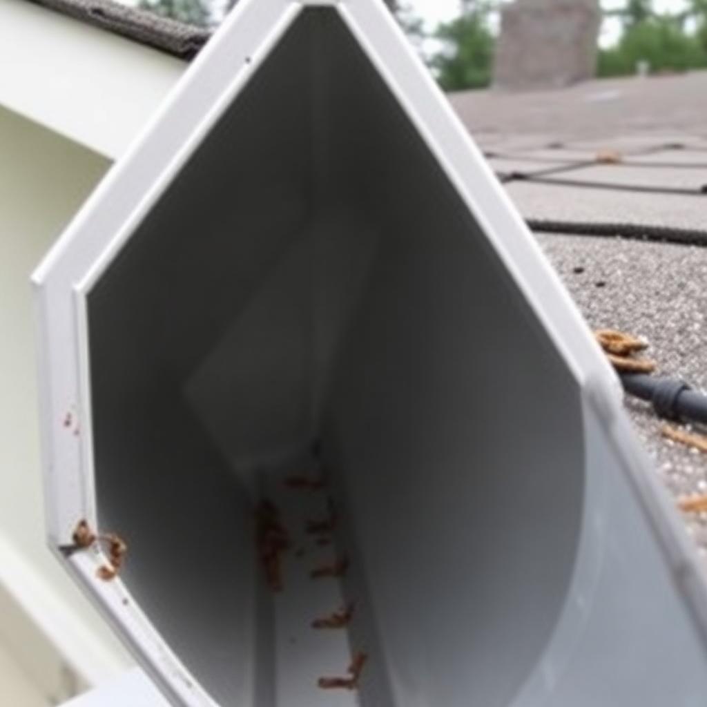 Same rain gutter completely cleared and free of debris after cleaning