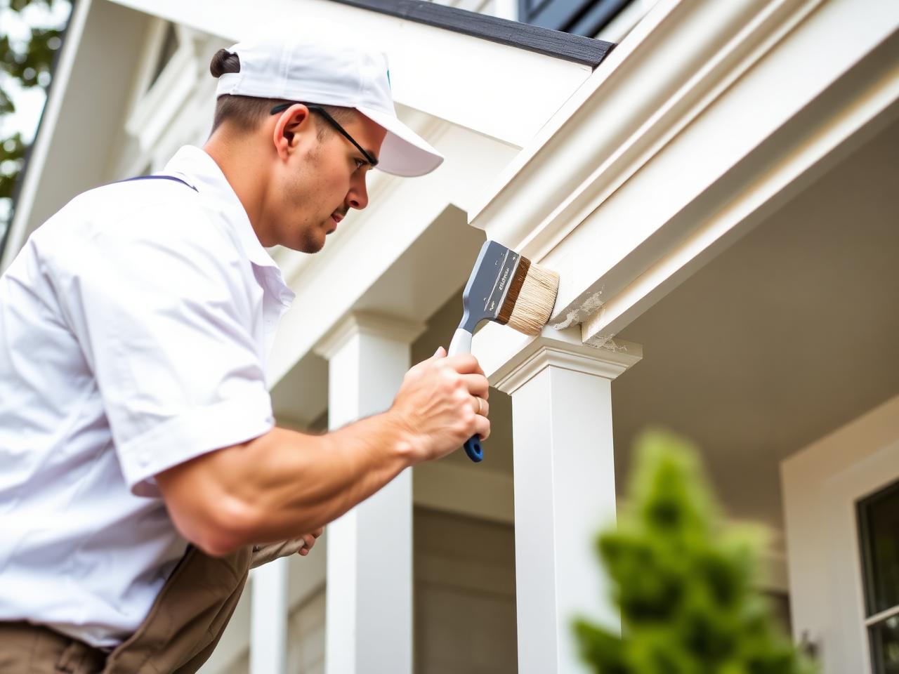 Painter applying finish to exterior trim